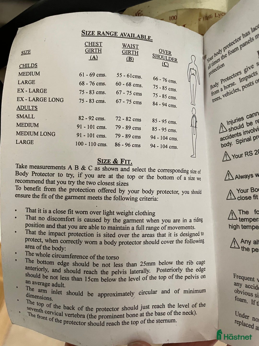 Säkerhetsvästar ryttarutrustning till salu: Race Safe Large i Vetlanda - Annons 4