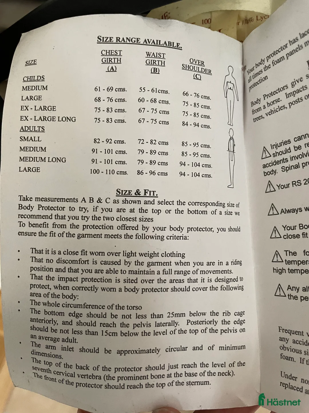 Säkerhetsvästar ryttarutrustning till salu: Race Safe Large i Vetlanda - Annons 4