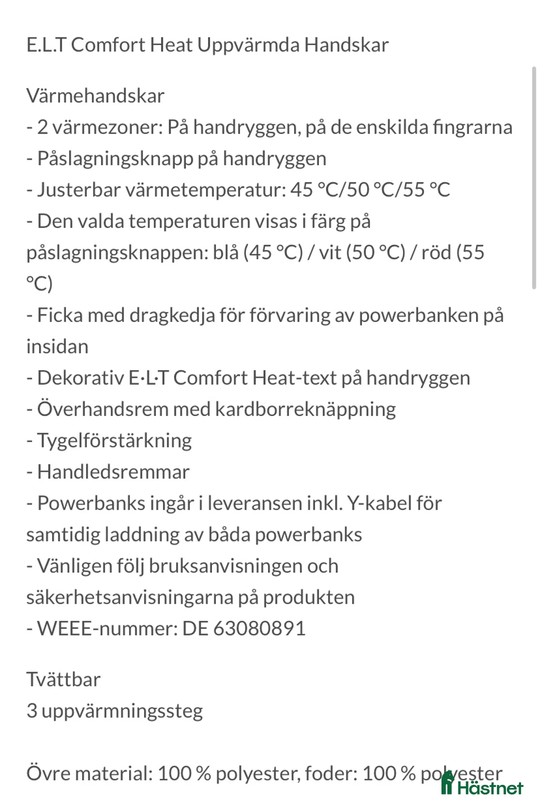 Övrigt Ridkläder ryttarutrustning till salu: E.L.T Comfort Heat Gloves strl M - Annons 8