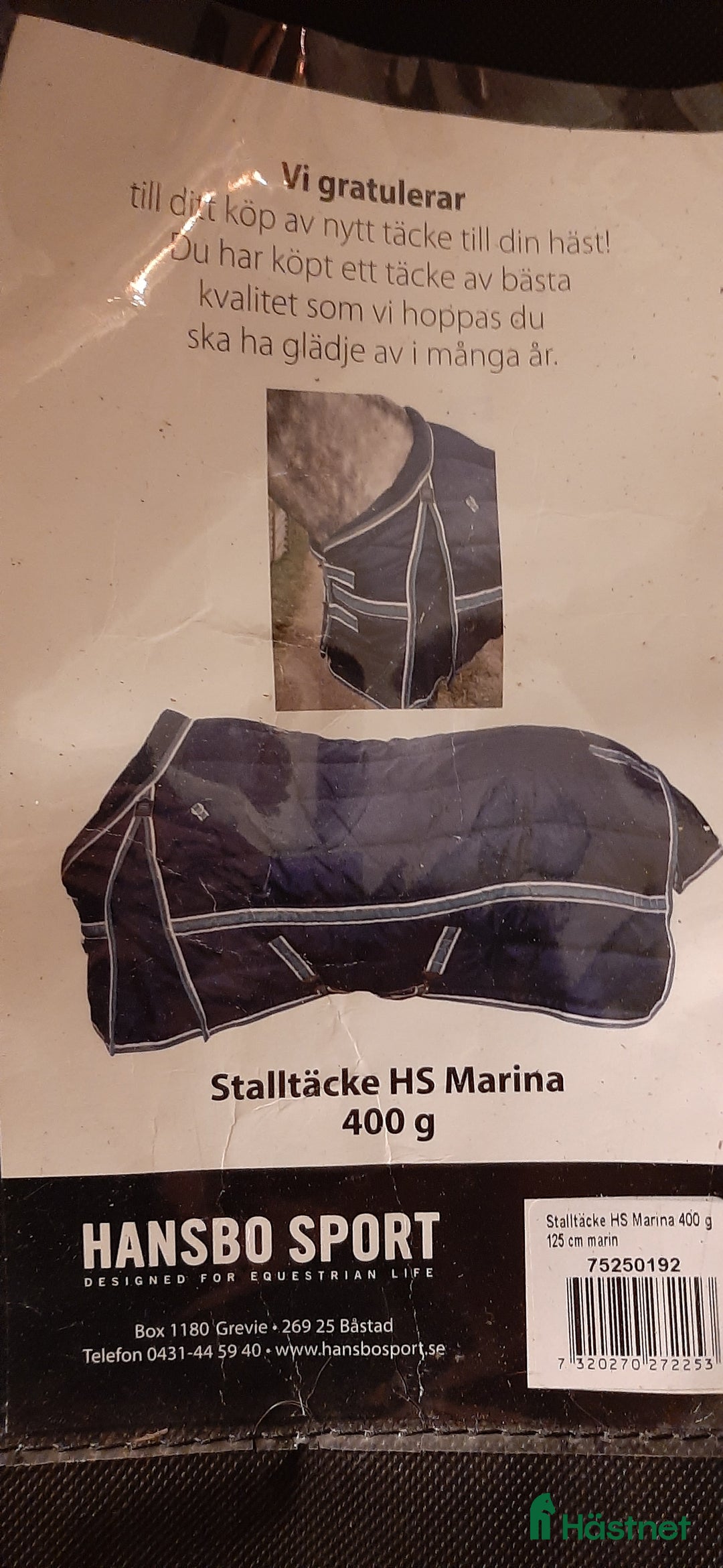 Täcken hästutrustning till salu: Hansson stalltäcke 400 gr stl 125 i Tyresö - Annons 1