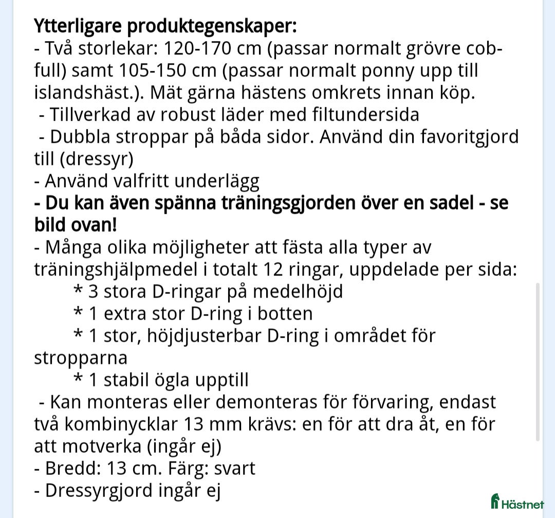 Övrig Hästutrustning hästutrustning till salu: Tömkörningsgjord med båge storlek Full i Tranås - Annons 8