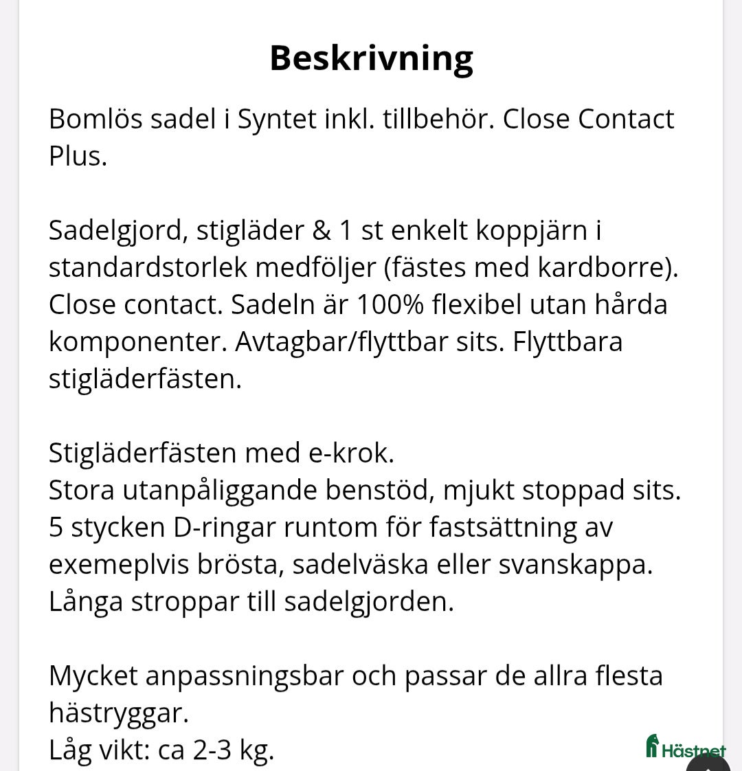 Sadlar hästutrustning till salu: Bomlös sadel  i Bjärtrå - Annons 2