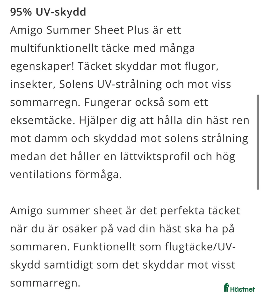 Täcken hästutrustning till salu: Horseware Summer Sheet 145 cm - Annons 2
