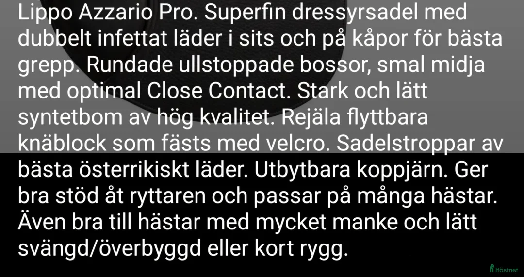 Sadlar hästutrustning till salu: Lippo Supreme och PRO  - Annons 10
