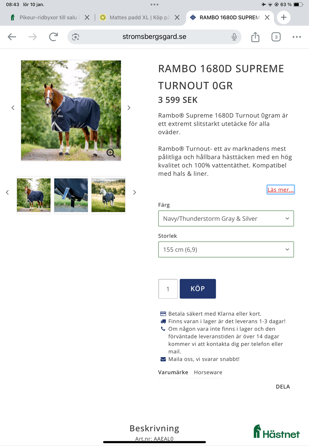 Täcken hästutrustning till salu: HW Rambo SupremeTurnout Plus i nyskick  - Annons 3