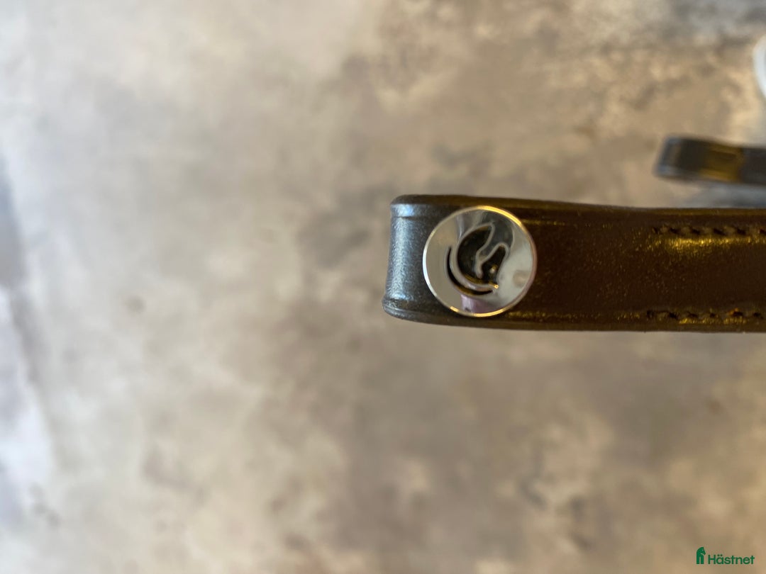 Träns hästutrustning till salu: Brunt Fairfield pannband med gulddetaljer💕 i Hammarö - Annons 3