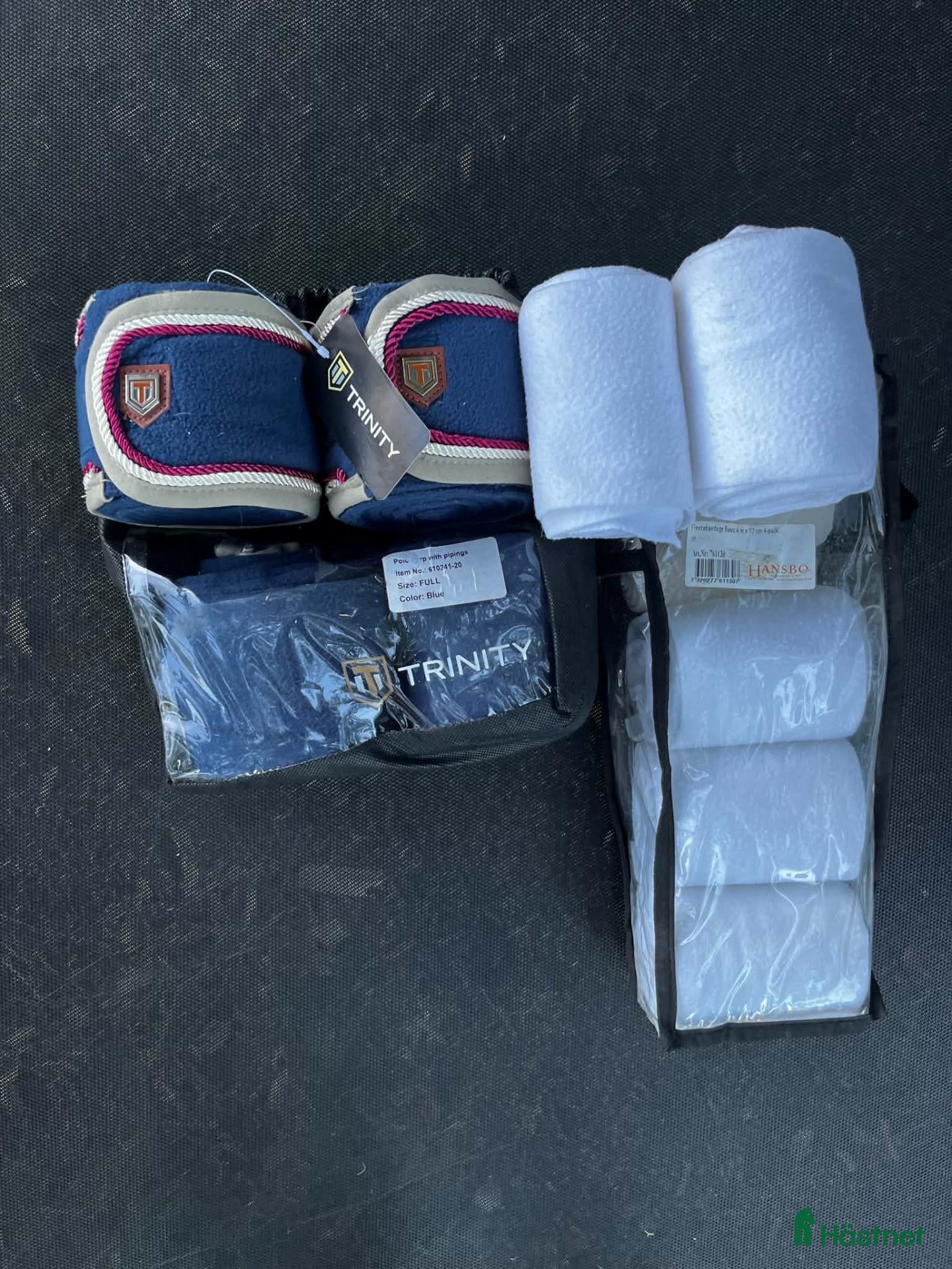 Benskydd hästutrustning Benlindor Trinity + Hansbo fleece blå + vita - Annons 5