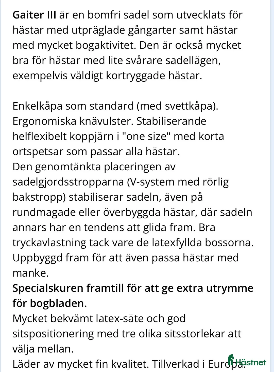 Sadlar hästutrustning till salu: Taur Gaiter lll 17” bomlös - Annons 10