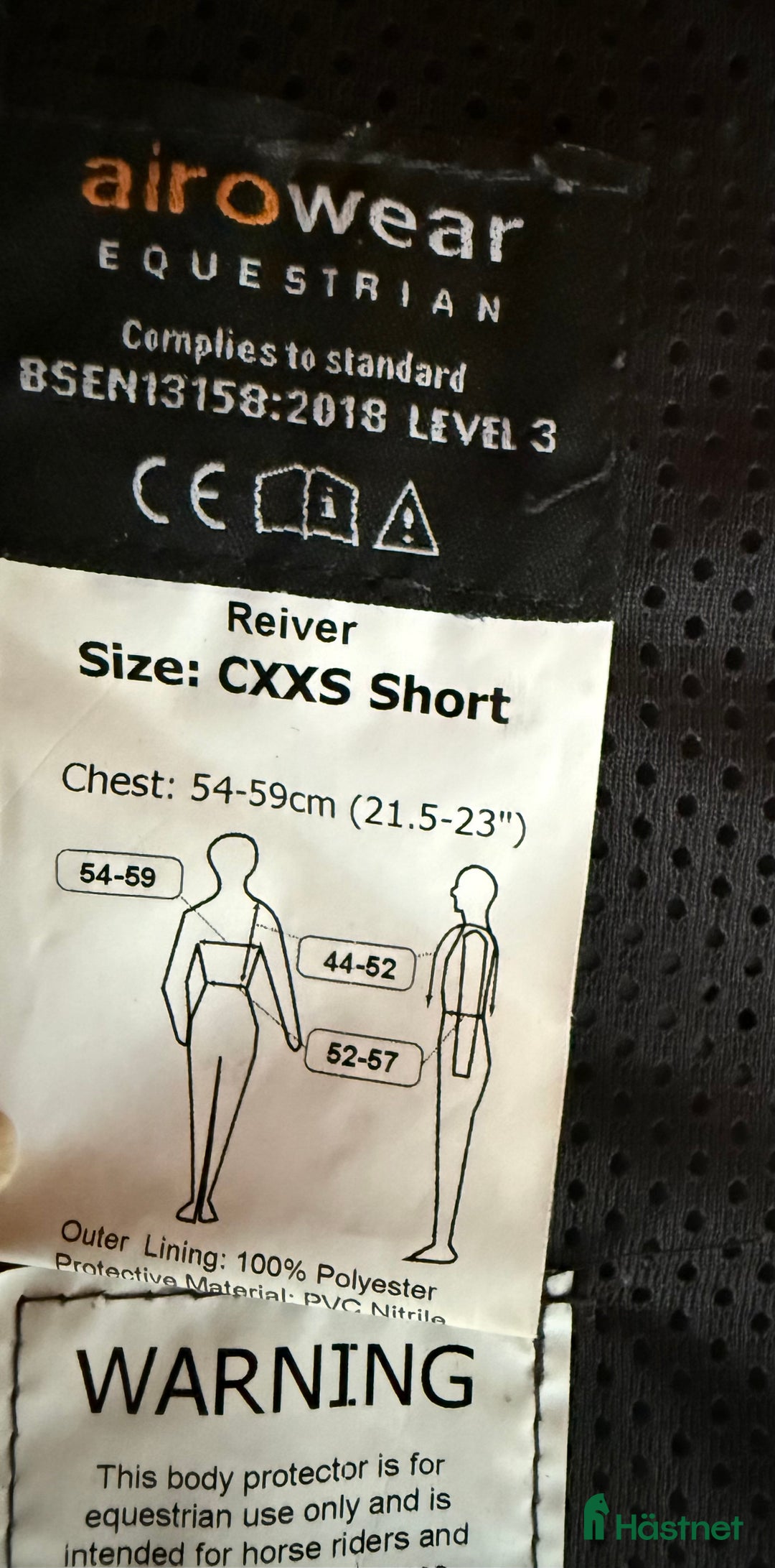 Säkerhetsvästar ryttarutrustning till salu: Airowear CXXS short i Staffanstorp - Annons 3