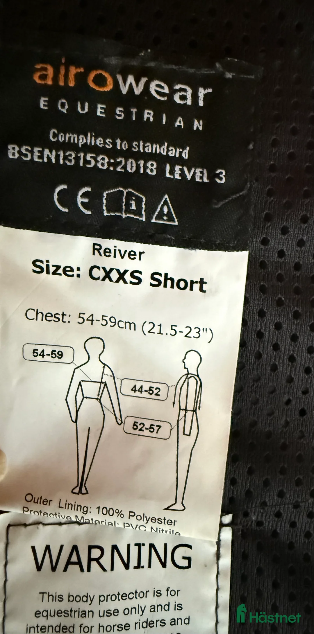 Säkerhetsvästar ryttarutrustning till salu: Airowear CXXS short i Staffanstorp - Annons 3