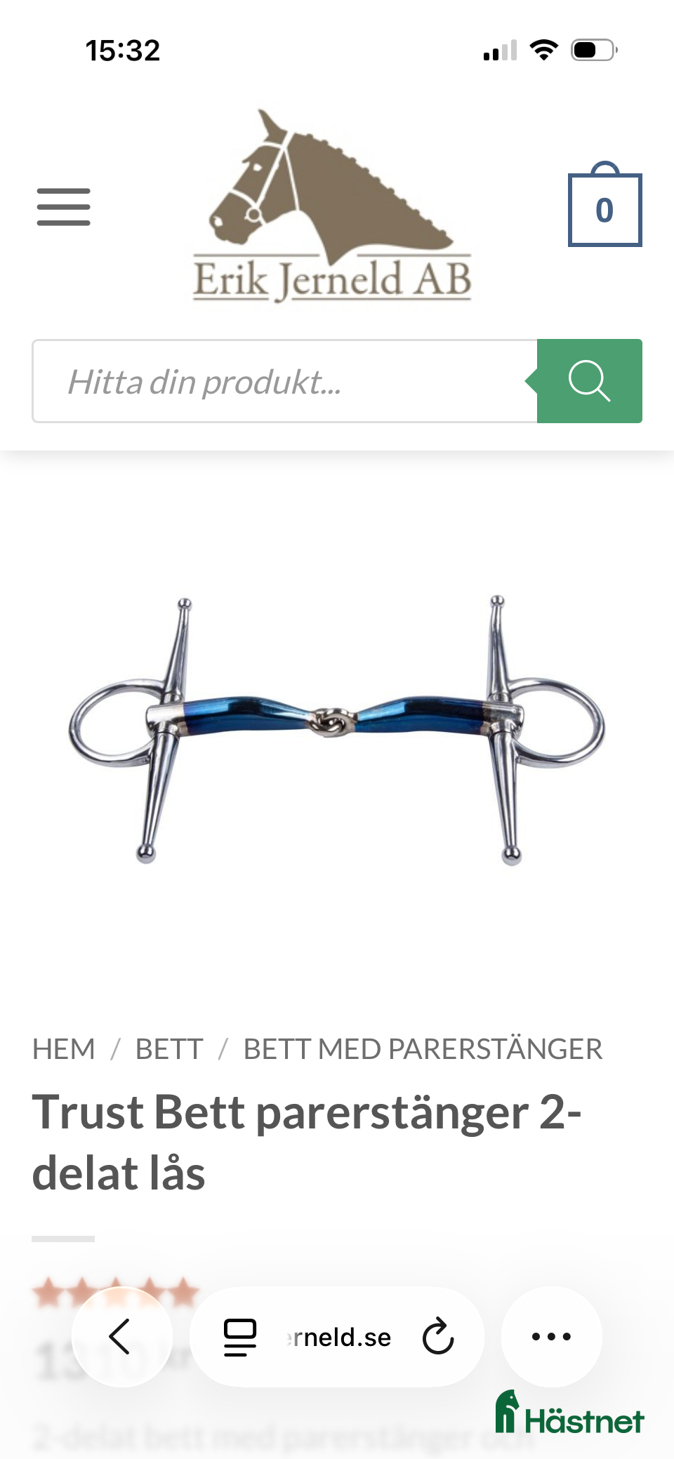 Bett hästutrustning till salu: Trustbett Erik Jerneld med parerstänger i Vaxholm - Annons 1