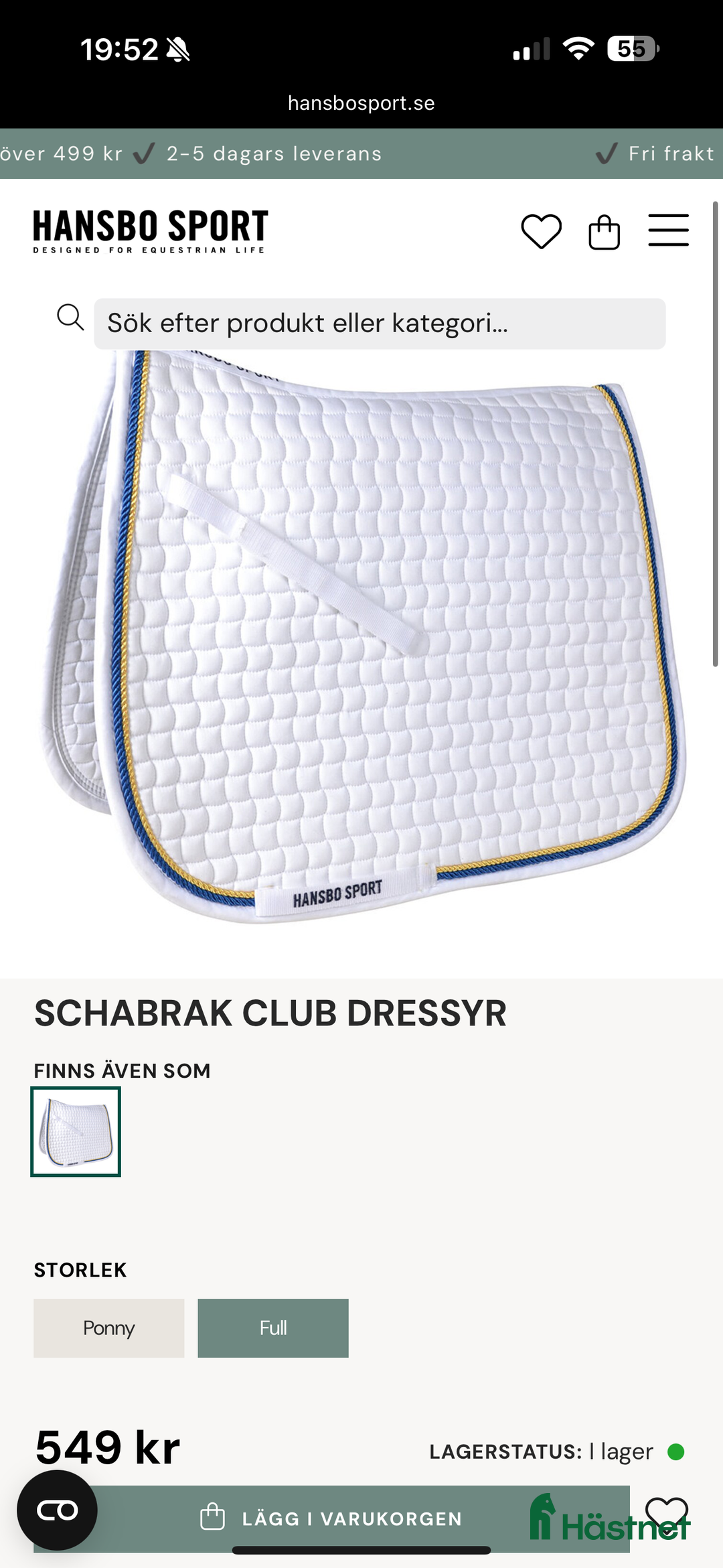 Schabrak & Vojlockar hästutrustning till salu: Vitt dressyrschabrak storlek full i Motala - Annons 3