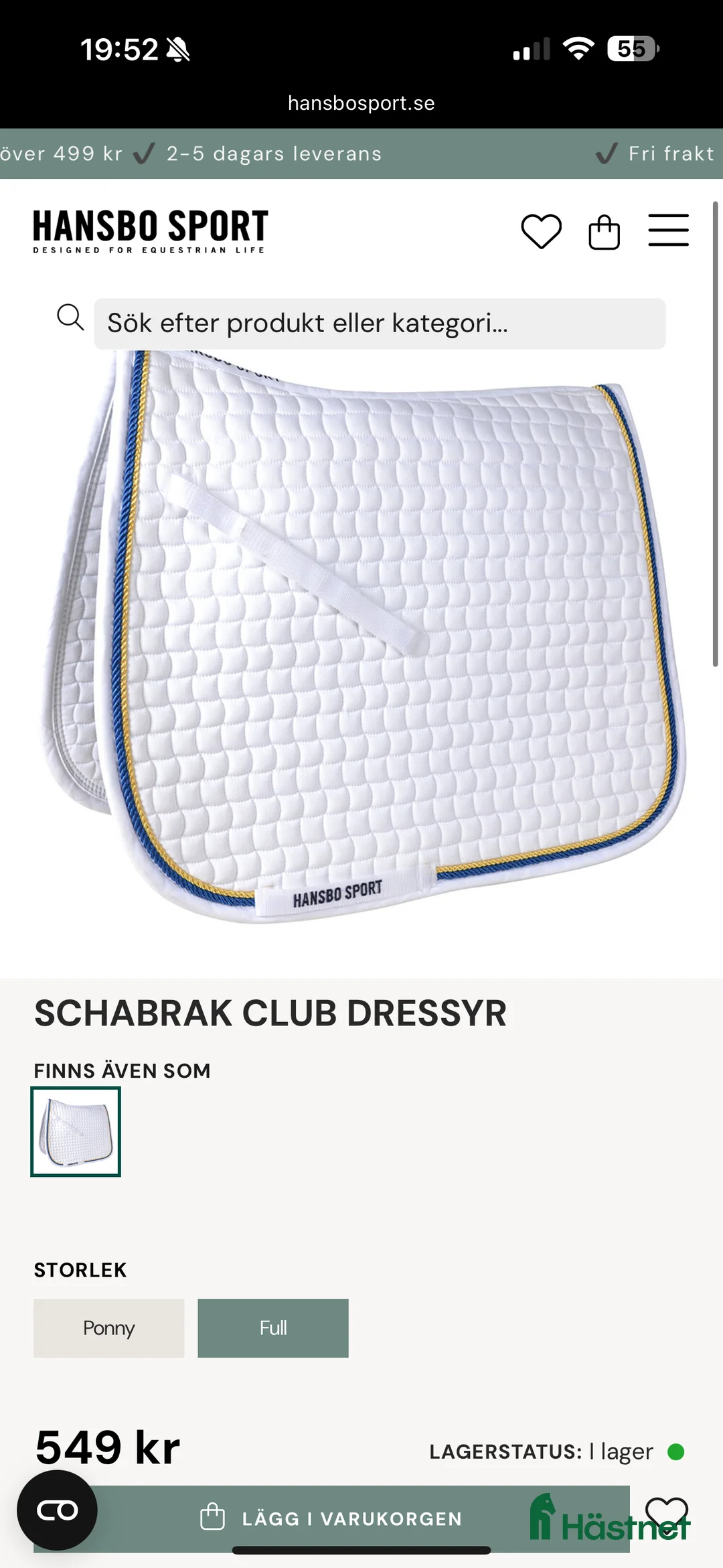 Schabrak & Vojlockar hästutrustning till salu: Vitt dressyrschabrak storlek full i Motala - Annons 3