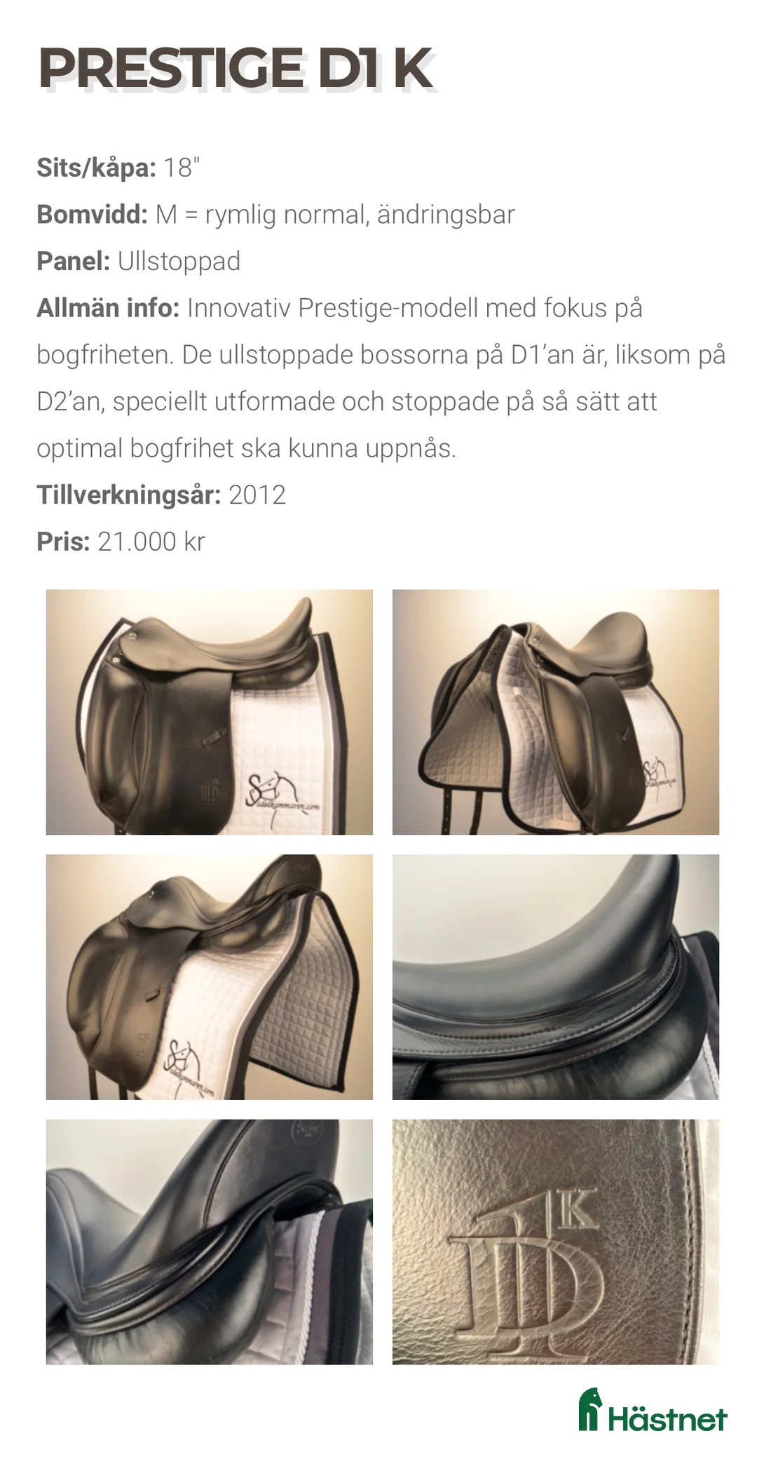 Sadlar hästutrustning till salu: Begagnad Prestige D1 K, i fint skick!  - Annons 5