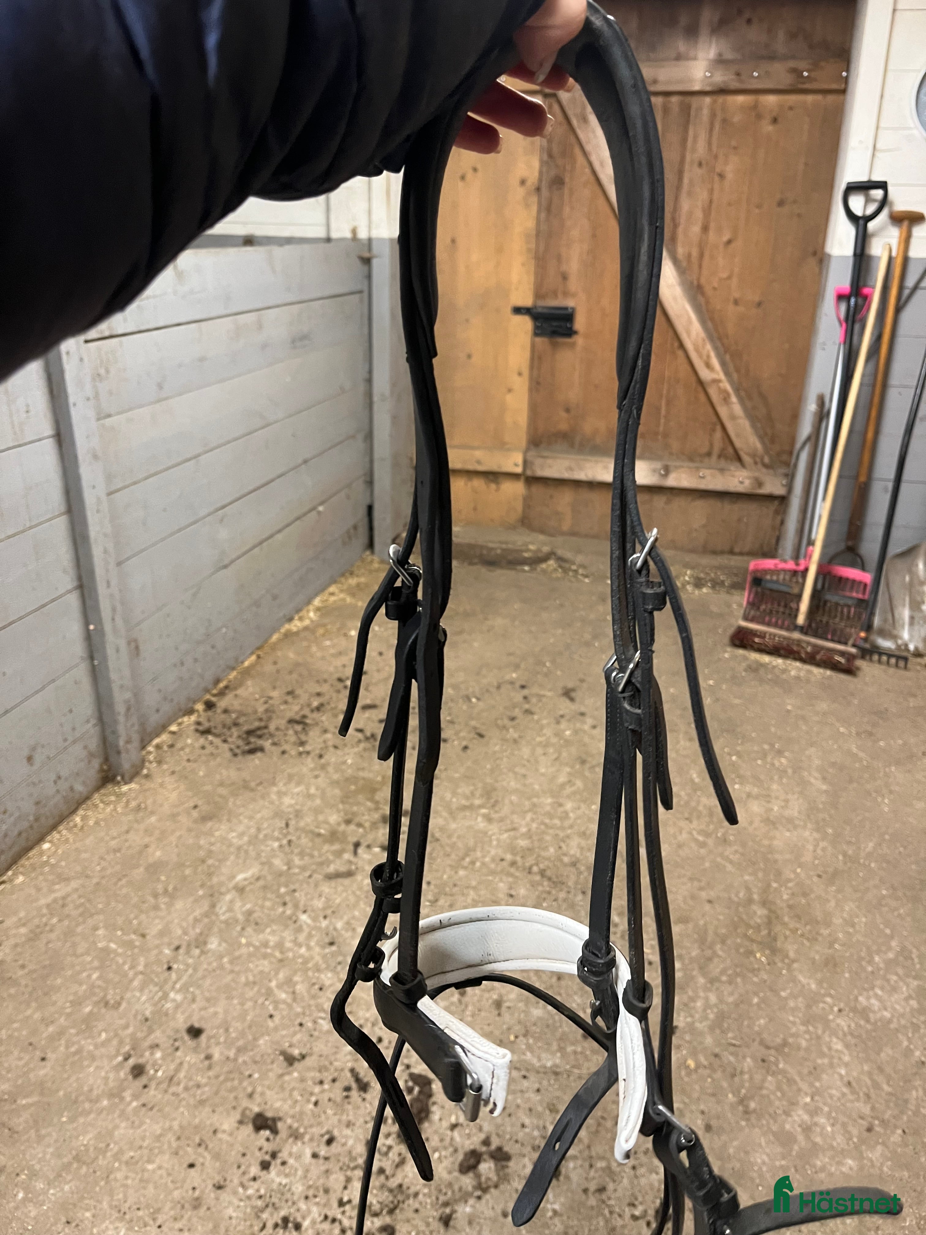 Träns hästutrustning till salu: Svart träns med vit pad på nosgrimman i Landsbro - Annons 4
