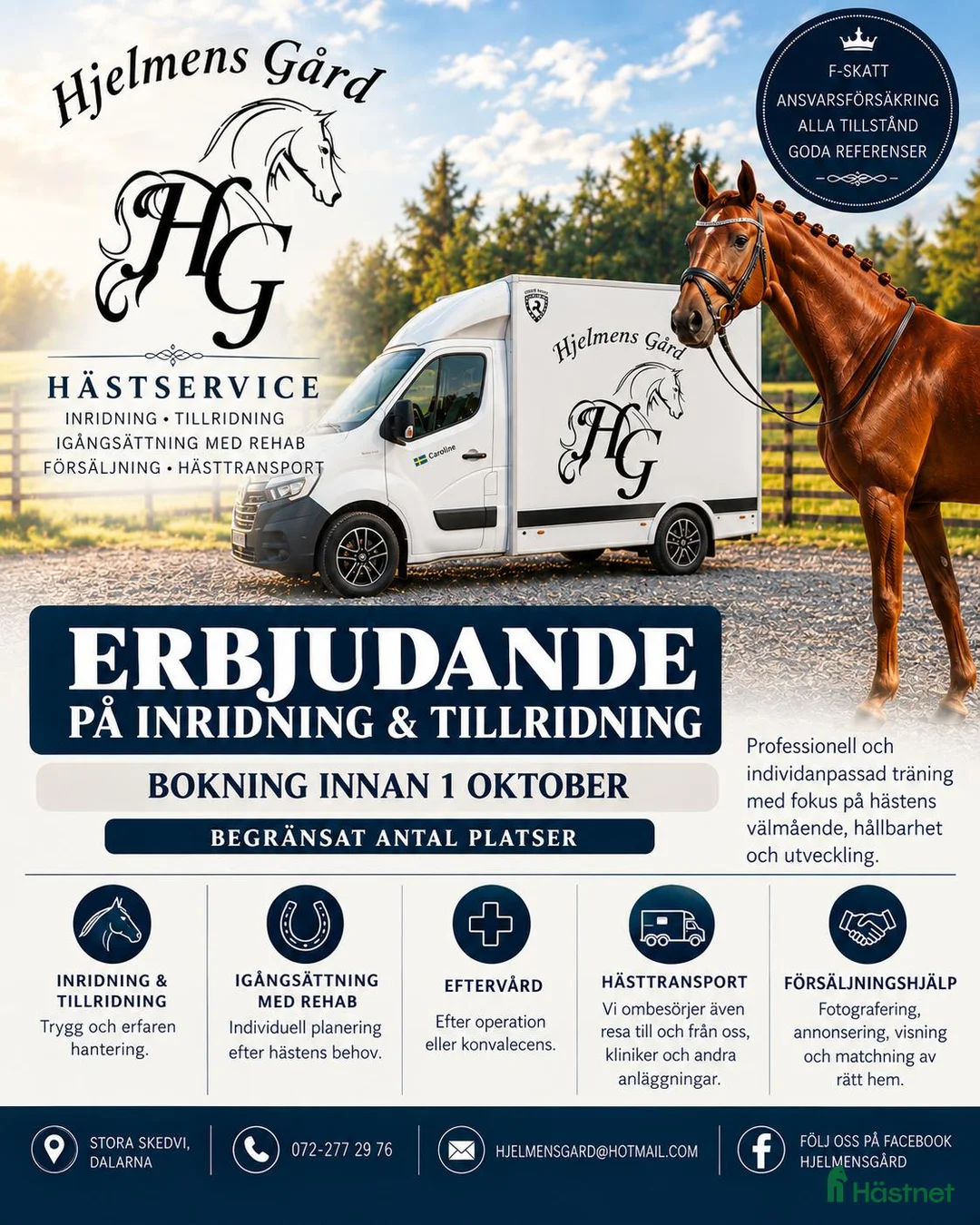  hästservice finnes: Erbjudande utbildning på in/tillridning. - Annons 1