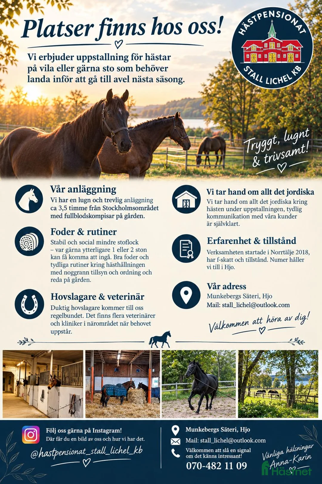  stallplats finnes: Fullservice för avelsston & konvalescenter  - Annons 1