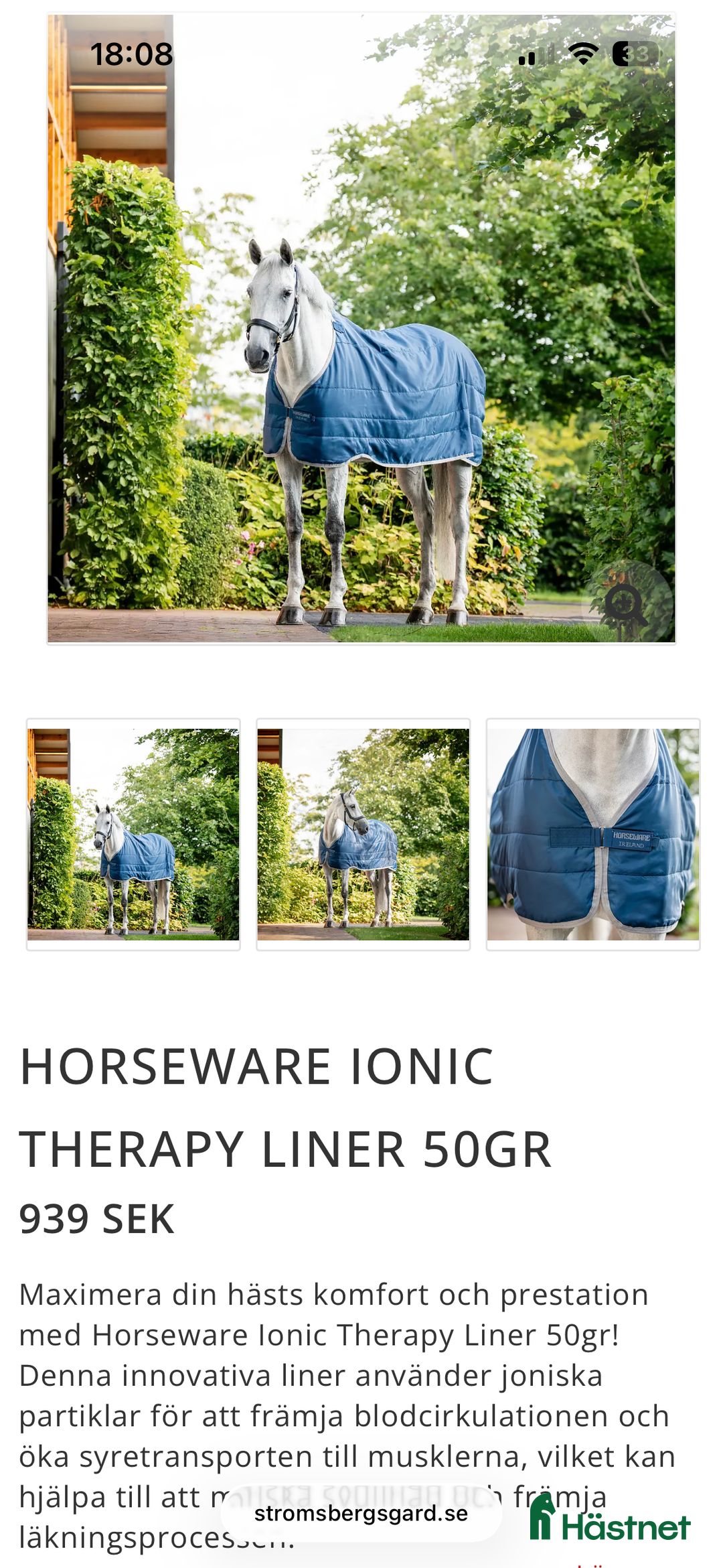 Täcken hästutrustning till salu: NY Horseware Liners 50g i Gotlands Tofta - Annons 1