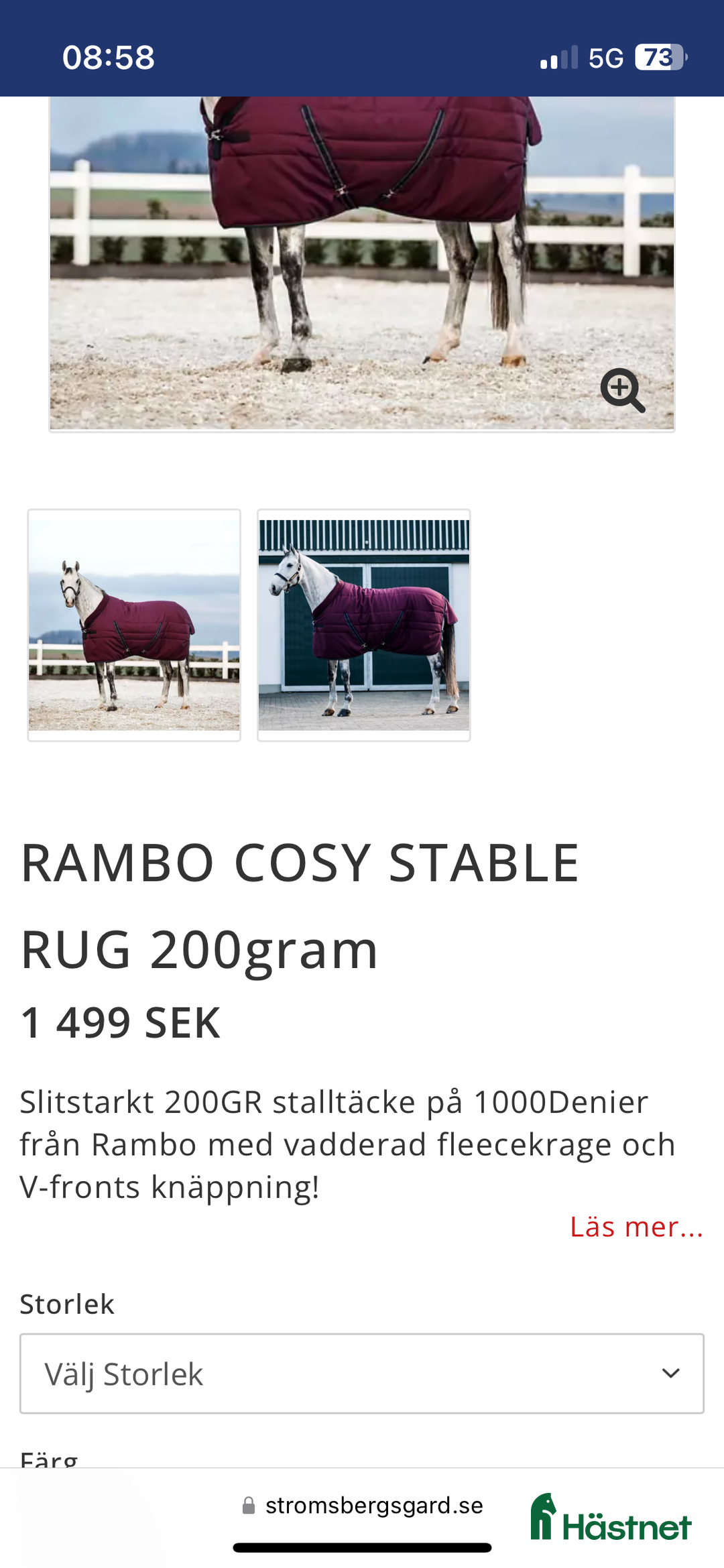 Täcken hästutrustning till salu: Rambo innertäcke 145 cosy rug 200g i Vollsjö - Annons 3
