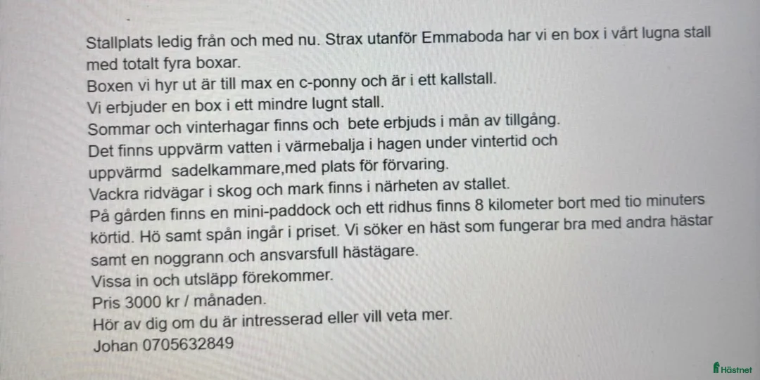  stallplats finnes: Stallplats - Annons 2