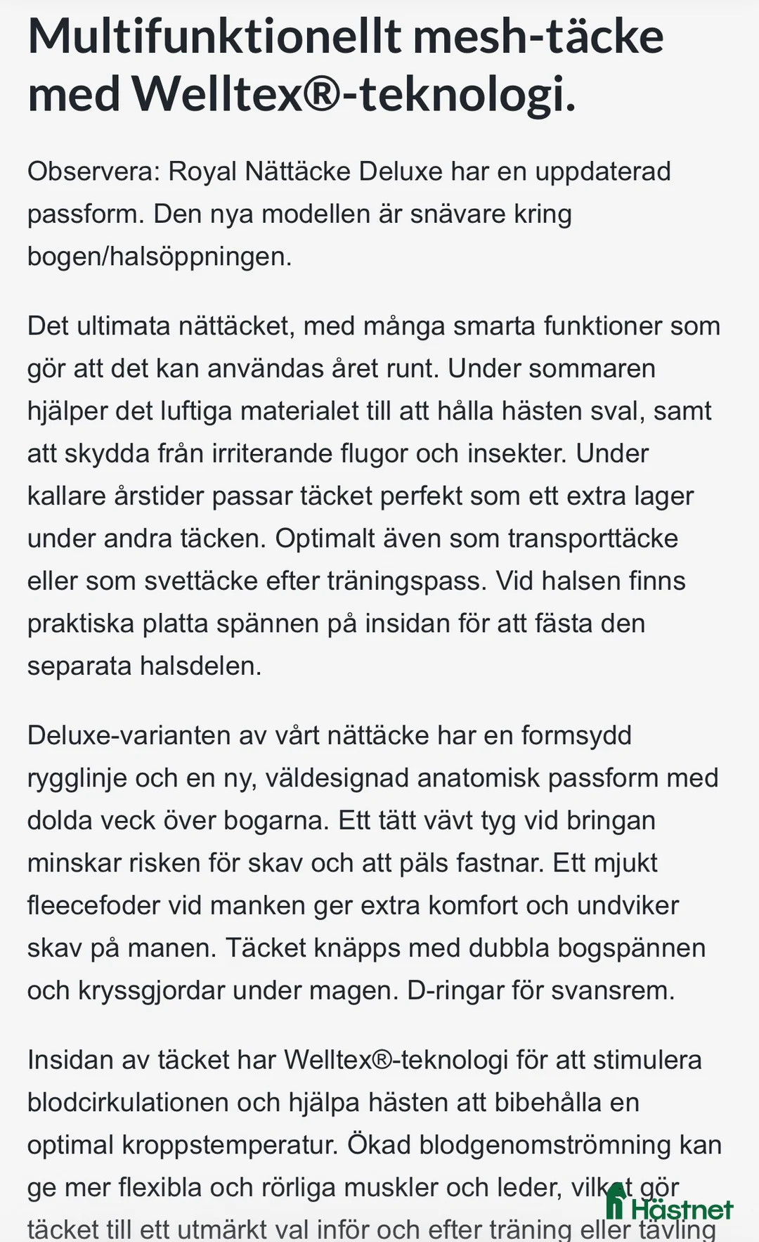 Täcken hästutrustning till salu: Back on Track Royal Nättäcke - Annons 2