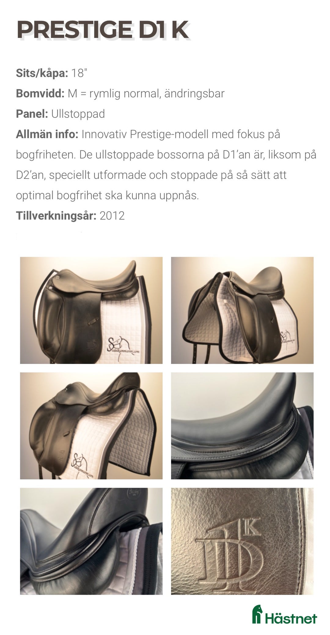 Sadlar hästutrustning till salu: Prestige D1 K, dressyr sadel i Avesta - Annons 3