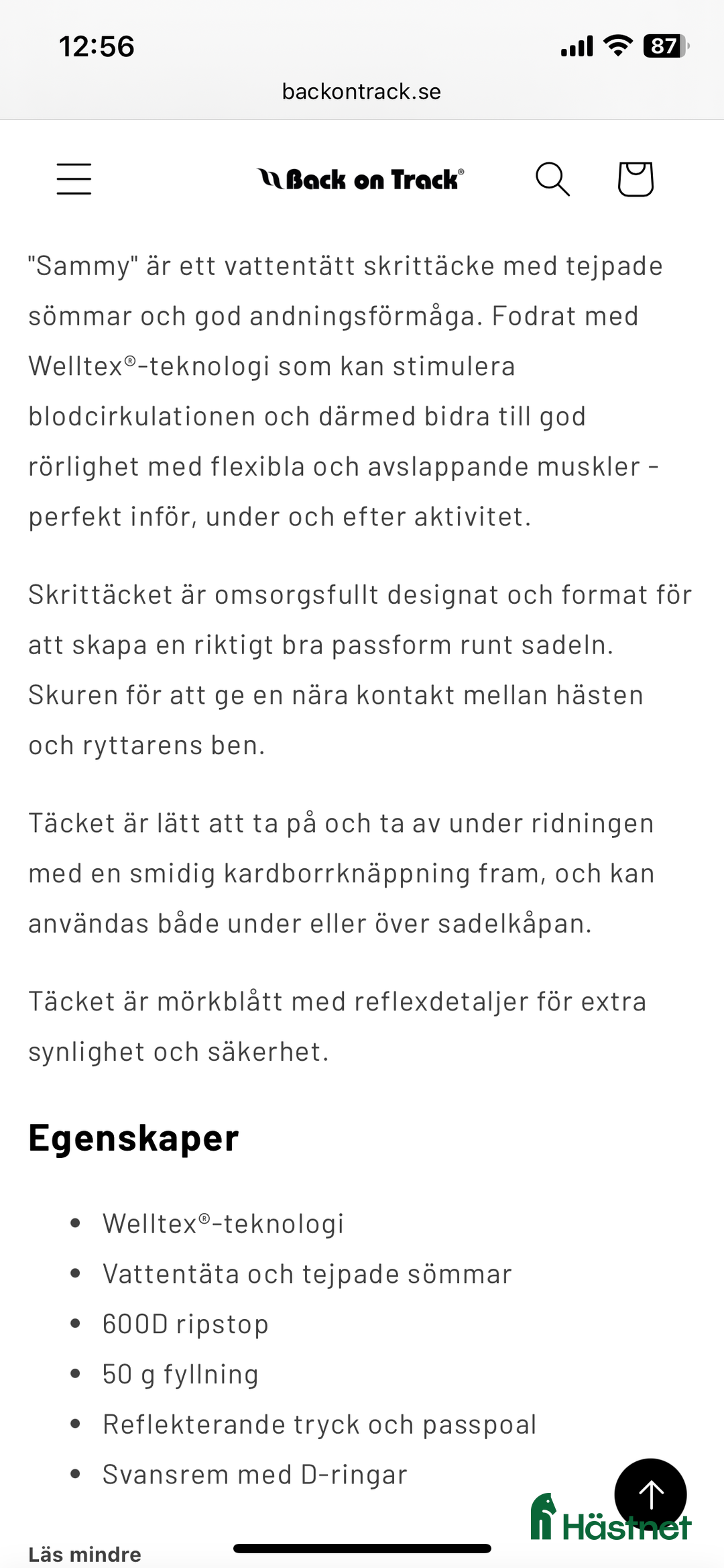 Täcken hästutrustning till salu: Skrittäcke Back on Track i Göteborg - Annons 4