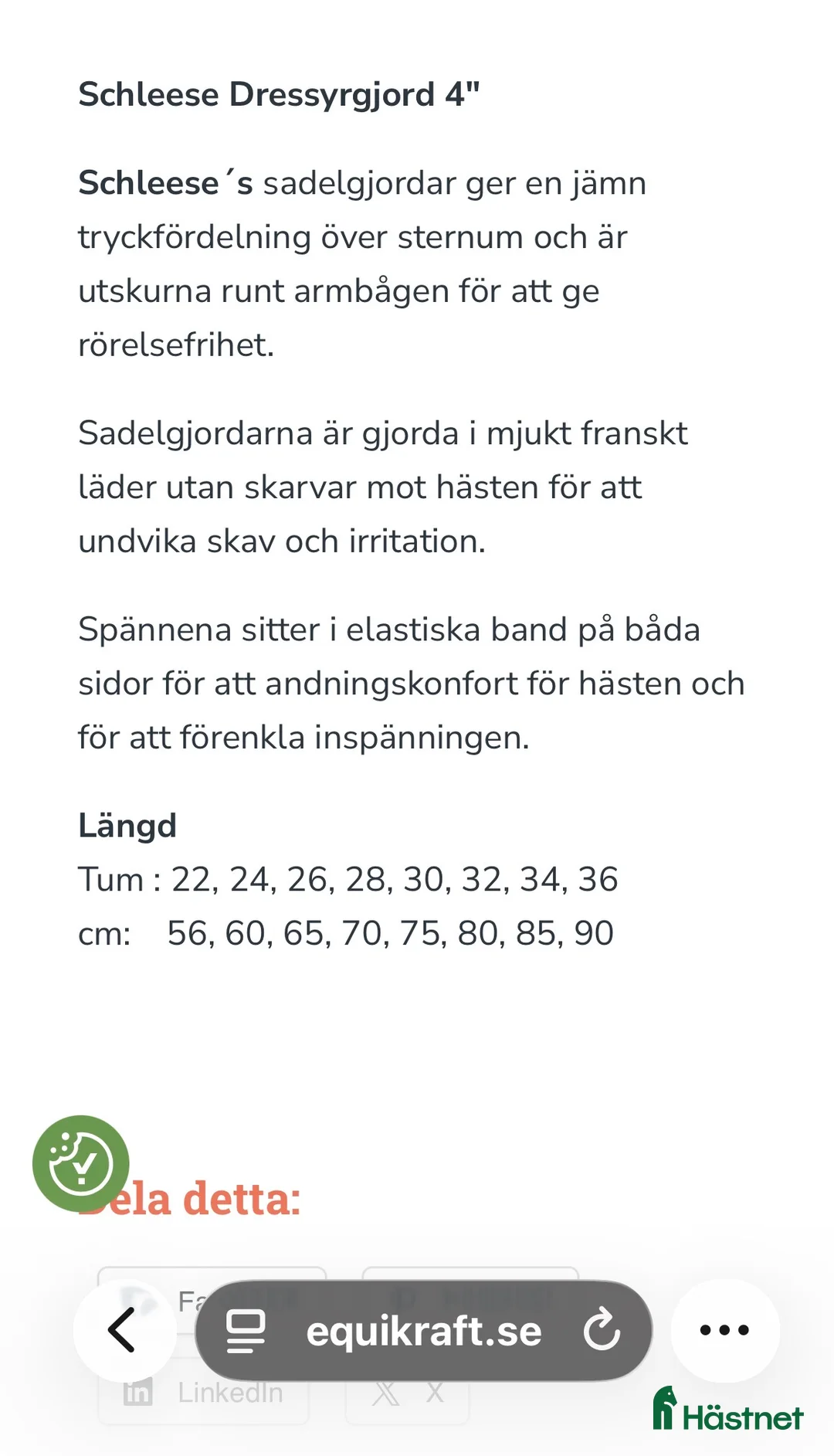 Sadeltillbehör hästutrustning till salu: Schleese Dressyrgjord 4 - Annons 5