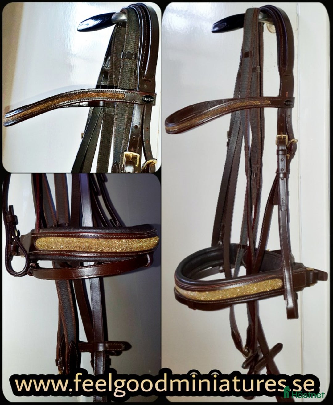 Träns hästutrustning till salu: Snyggt träns med guldglitter i Skövde - Annons 1
