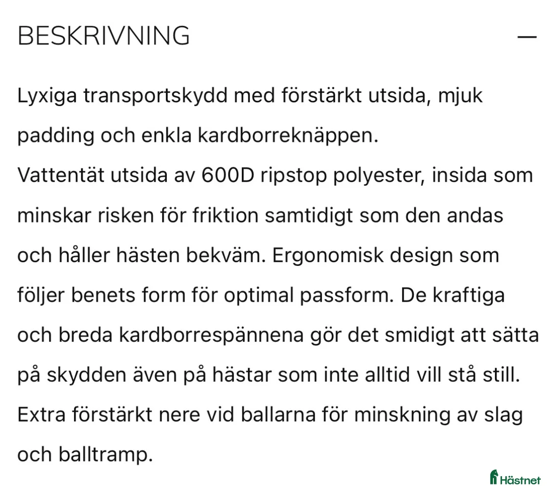 Benskydd hästutrustning till salu: Transportskydd i Brottby - Annons 2