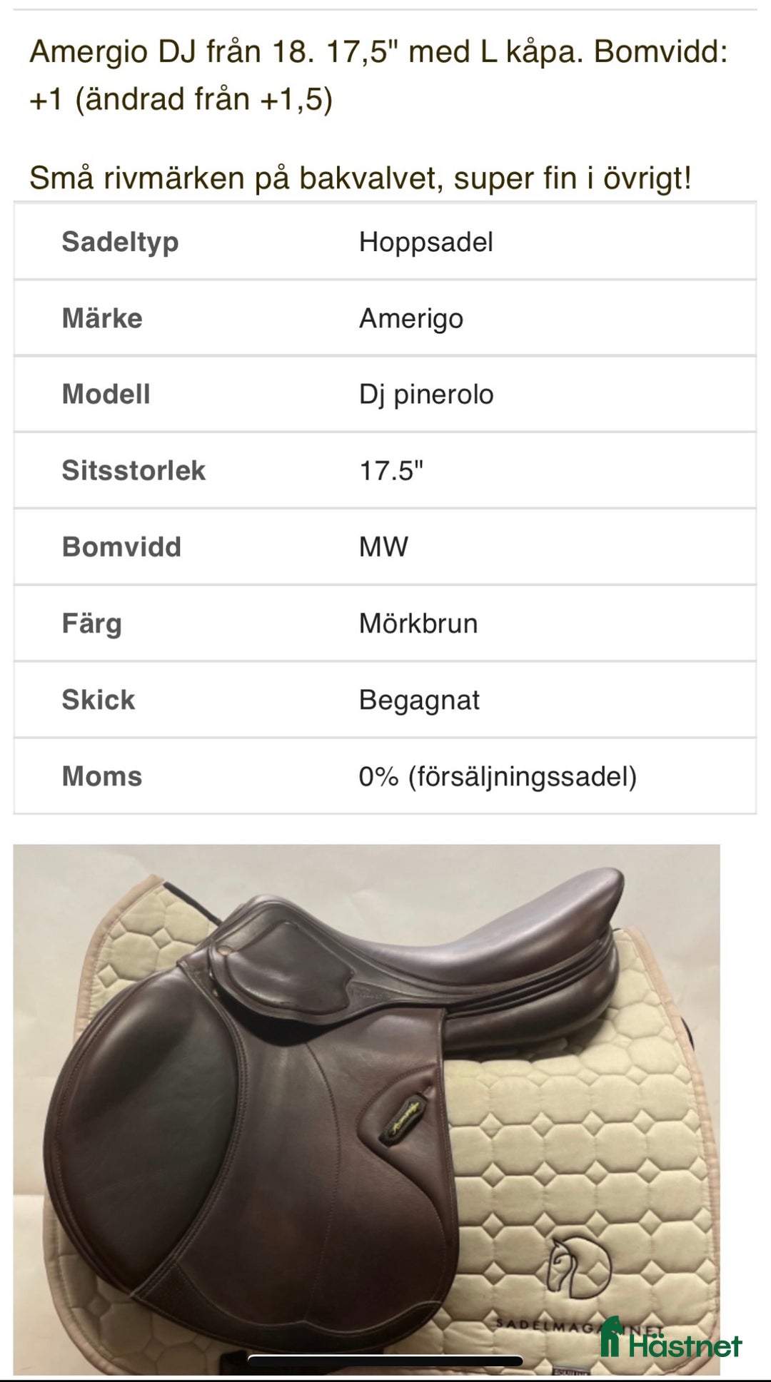 Sadlar hästutrustning till salu: Amerigo sadel  i Malmö - Annons 5