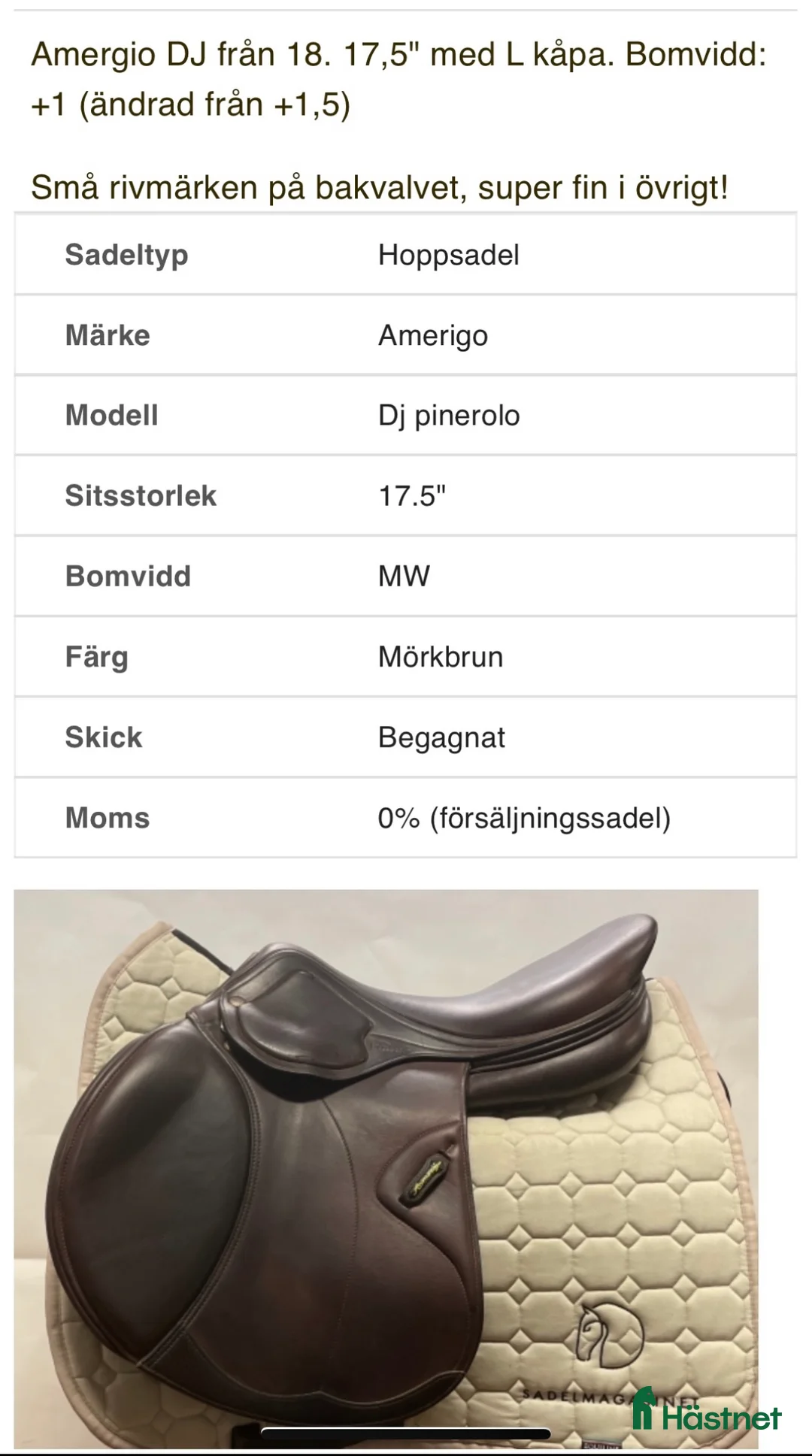 Sadlar hästutrustning till salu: Amerigo sadel  i Malmö - Annons 5