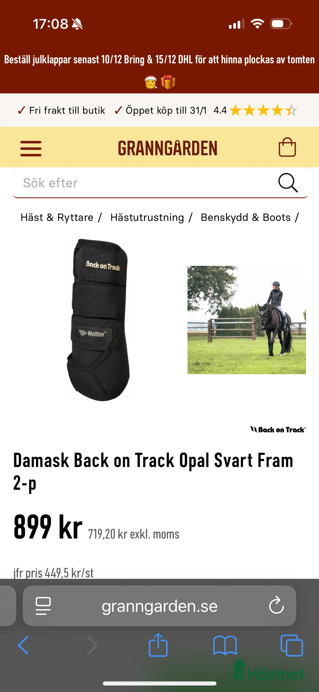 Benskydd hästutrustning till salu: Back on Track, arbetsdamasker S i Visby - Annons 1