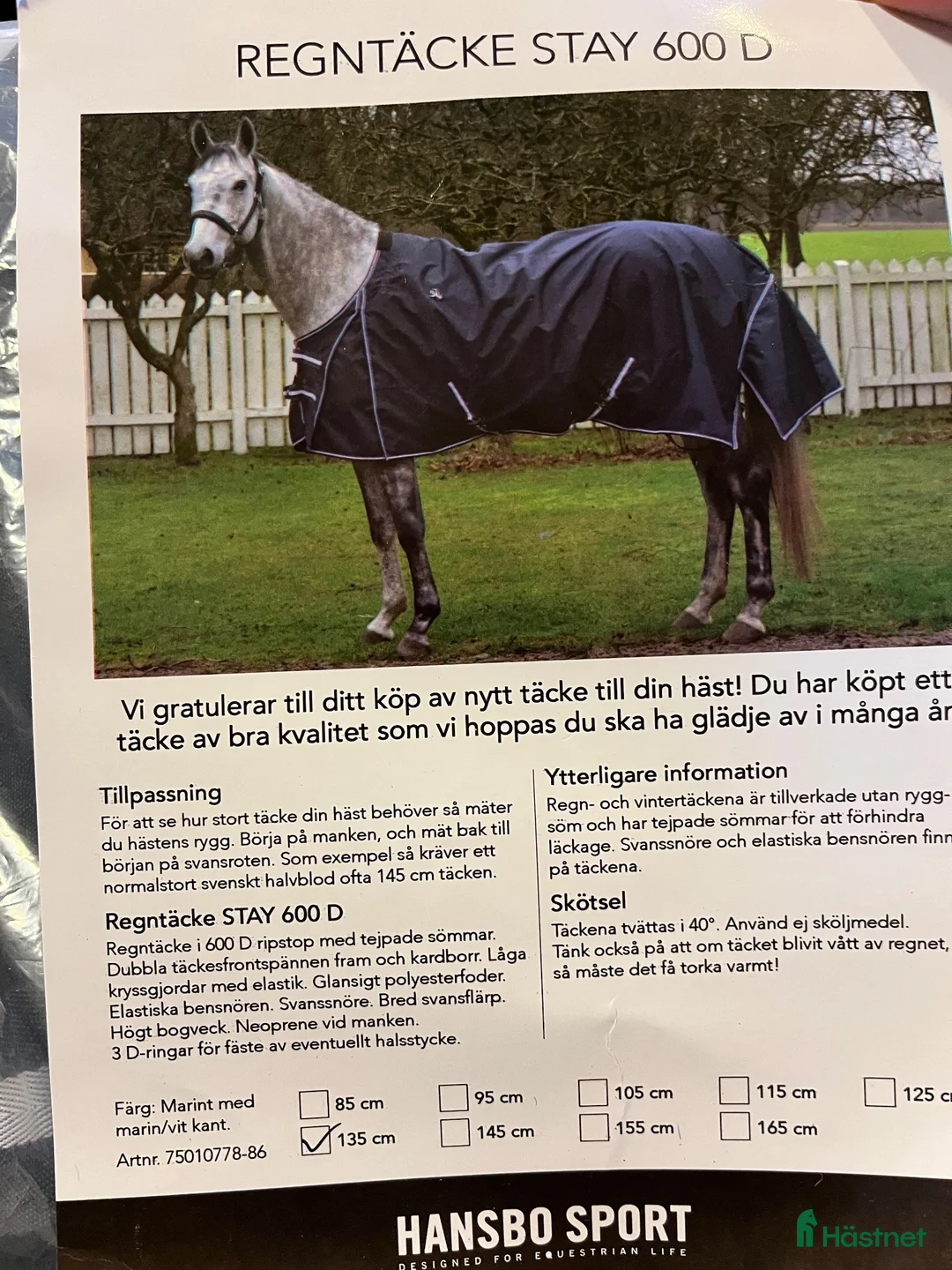 Täcken hästutrustning till salu: Hansbo Regntäcke Stay - Annons 3