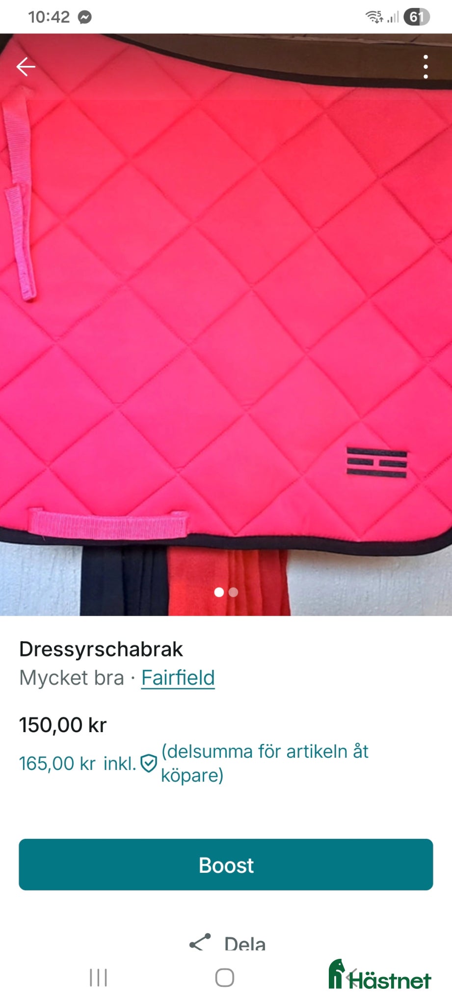 Schabrak & Vojlockar hästutrustning Rosa schabrak - Annons 1