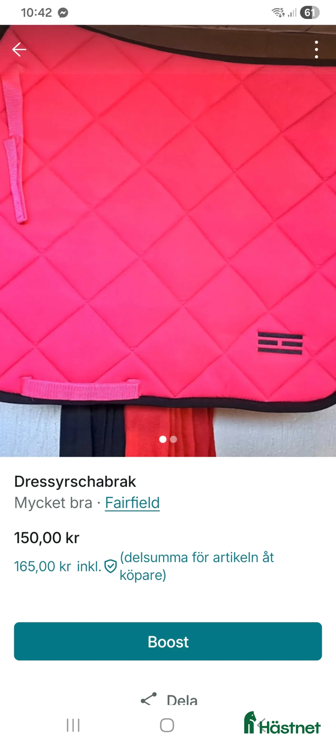 Schabrak & Vojlockar hästutrustning till salu: Rosa schabrak - Annons 1