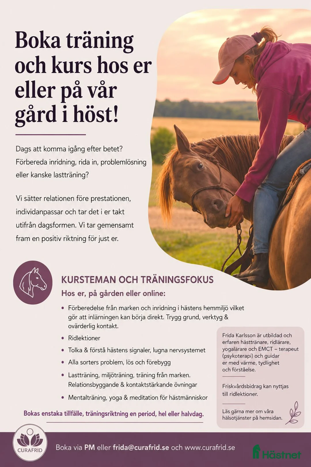  hästservice finnes: Träning, kurs eller upplevelser med häst! - Annons 1