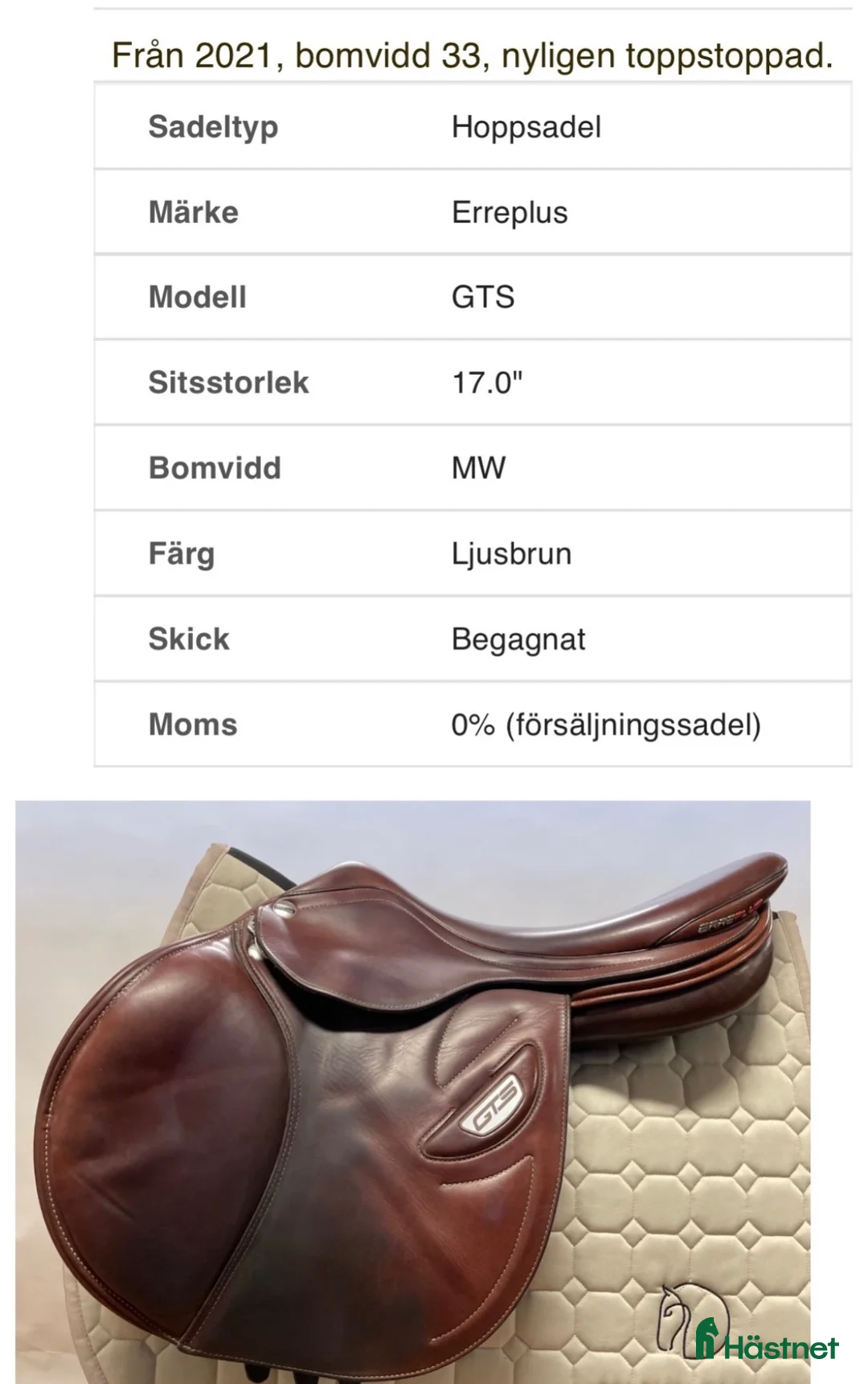 Sadlar hästutrustning till salu: ERREPLUS GTS hoppsadel  - Annons 7