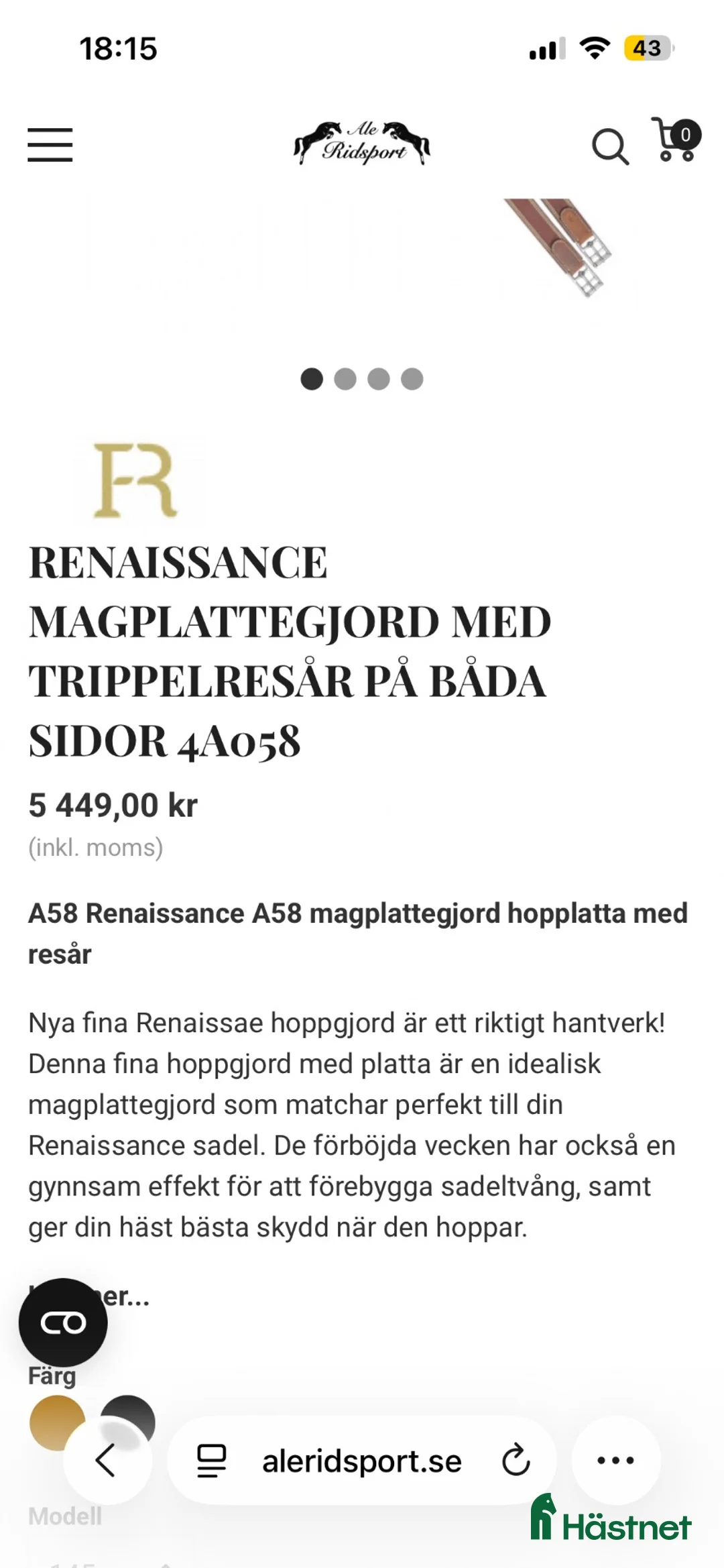 Sadeltillbehör hästutrustning till salu: Renaissance magplatta hoppsadelgjord brun i Hammarö - Annons 6