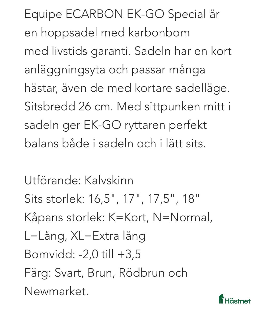 Sadlar hästutrustning till salu: Equipe ek go sadel i Köping - Annons 4