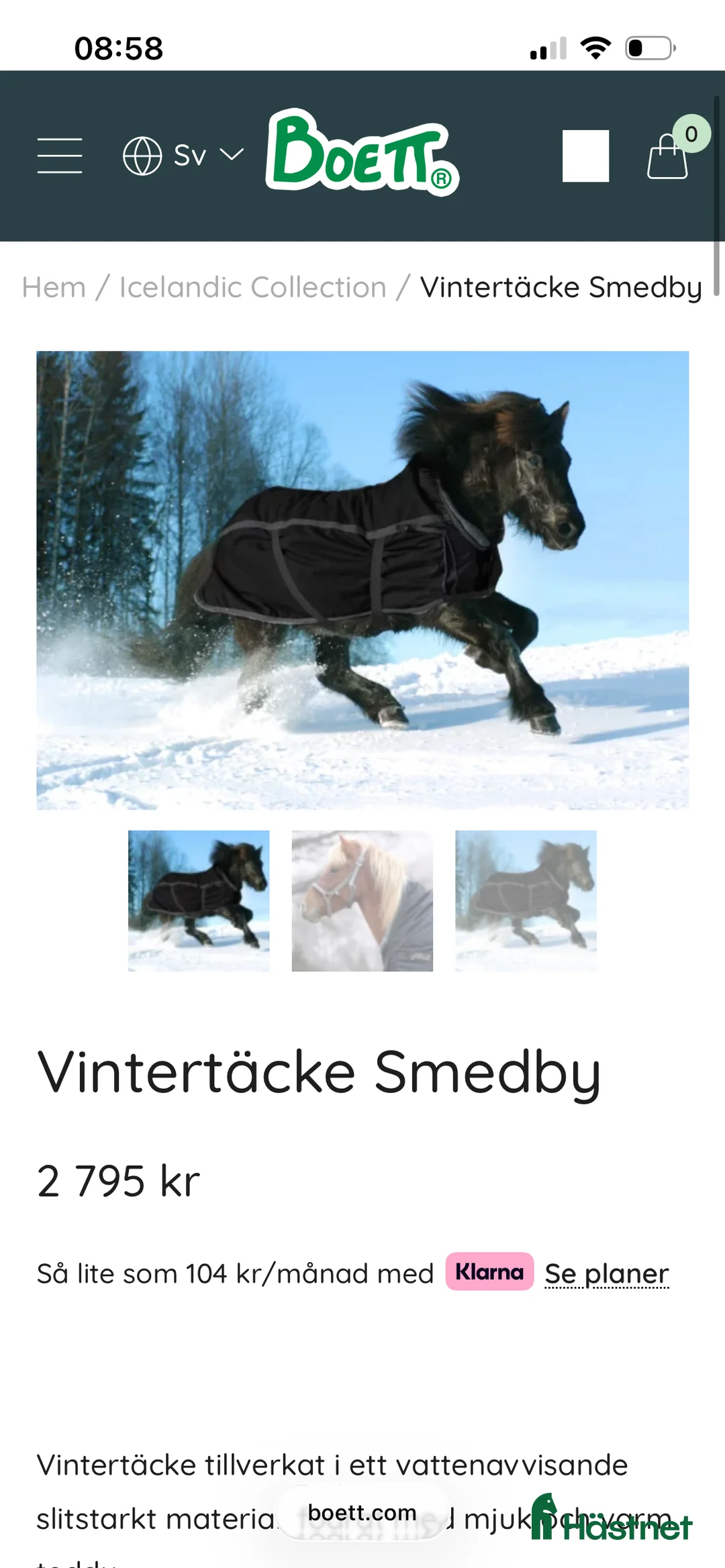 Täcken hästutrustning till salu: Boett vintertäcke Smedby  i Sankt Anna - Annons 1