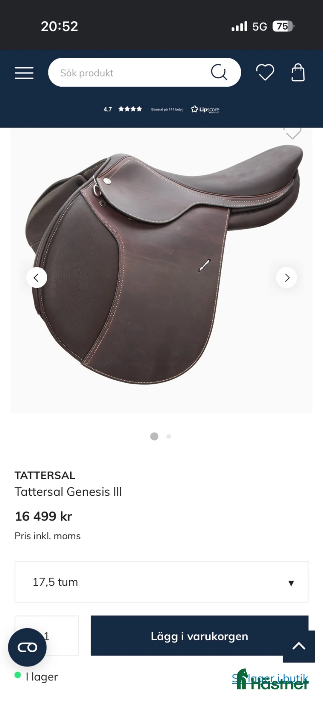 Sadlar hästutrustning till salu: Hoppsadel Tattersall  - Annons 1