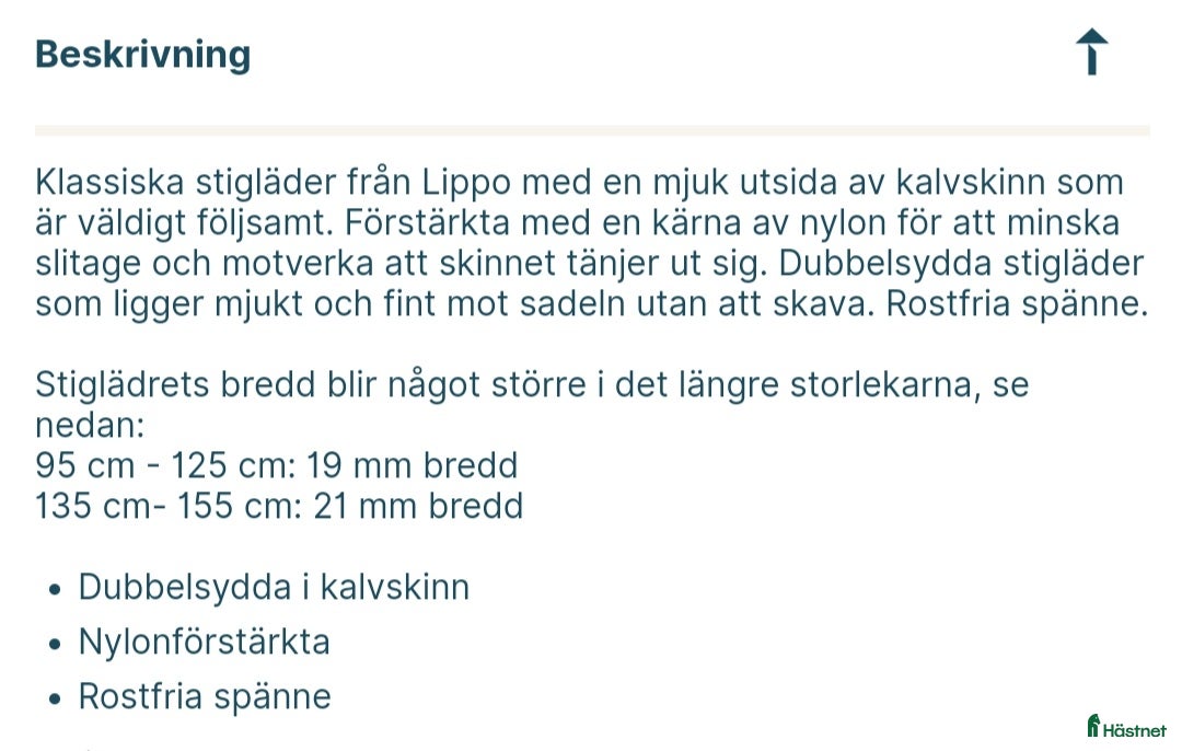 Sadeltillbehör hästutrustning till salu: Lippo selected stigläder 135 cm i Tranås - Annons 6