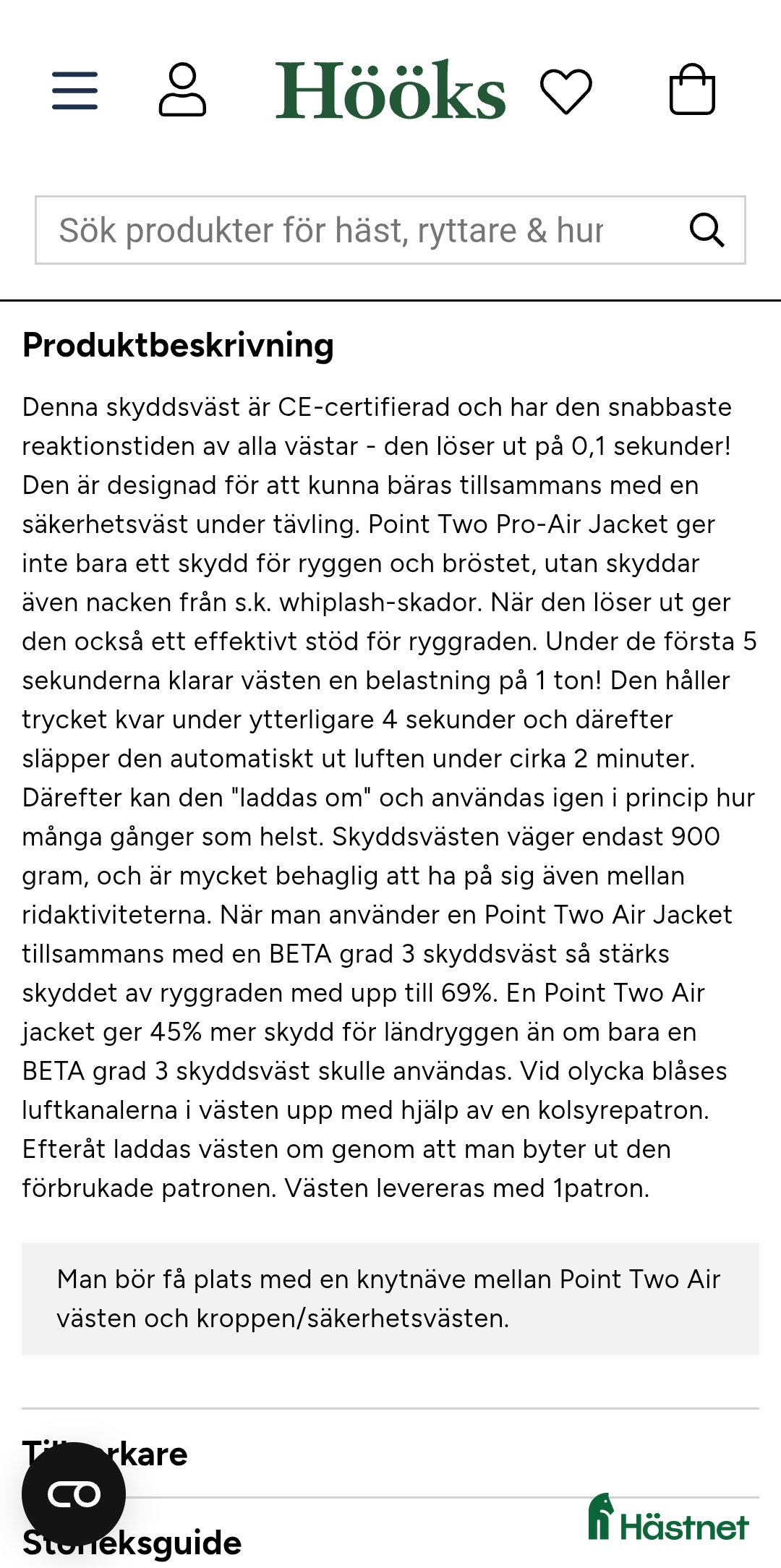 Säkerhetsvästar ryttarutrustning till salu: Jacket point two air  i Allerum - Annons 8