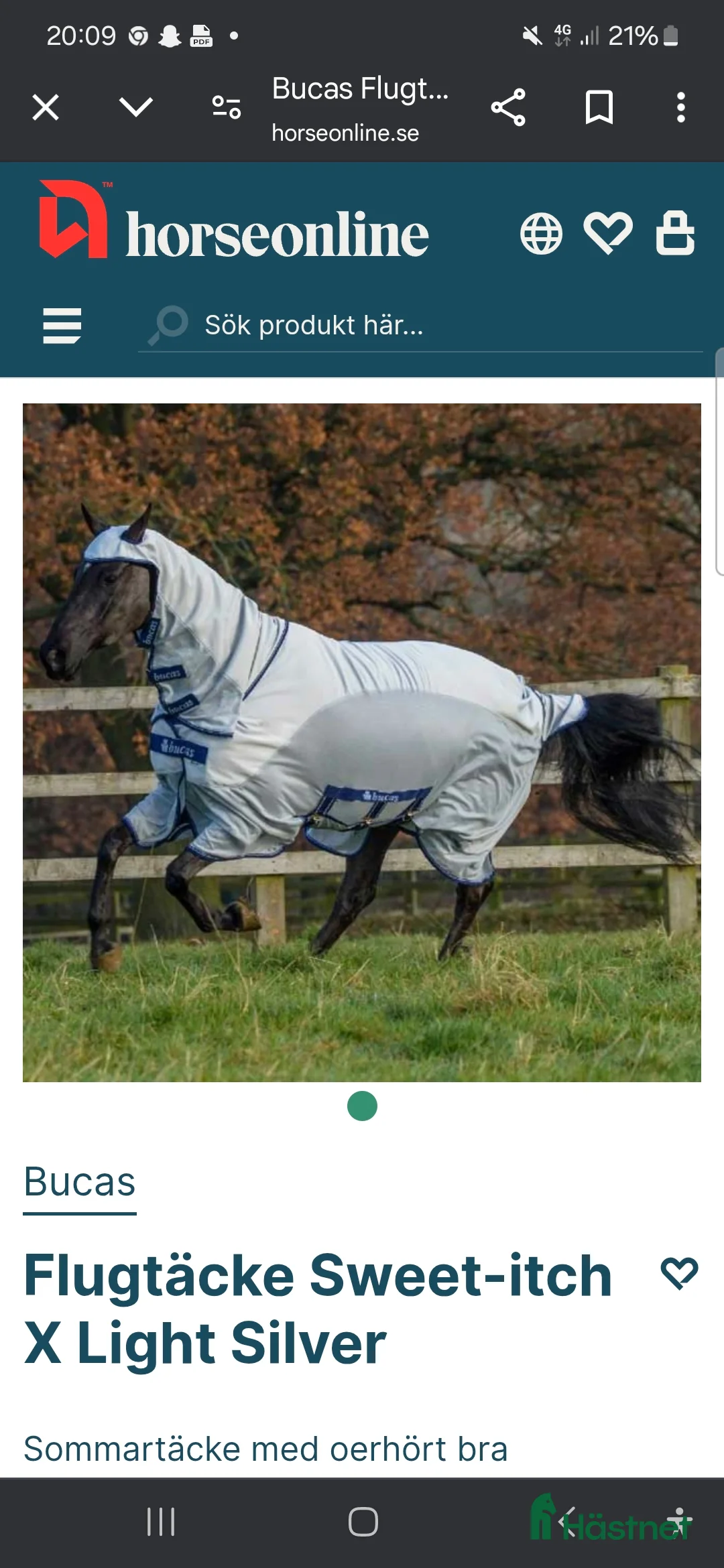 Täcken hästutrustning till salu: Oanvända lugtäcke Sweet-itch X Light Silver i Vassmolösa - Annons 1