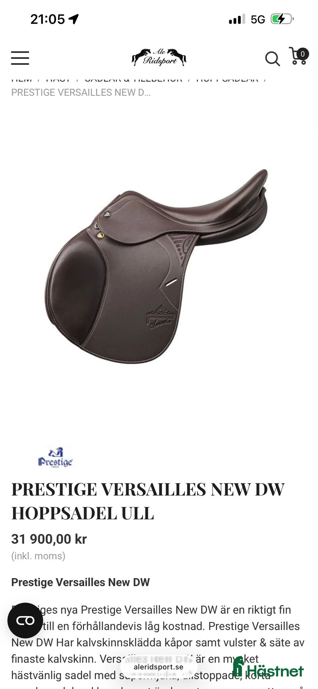 Sadlar hästutrustning till salu: Prestige Versailles  - Annons 1