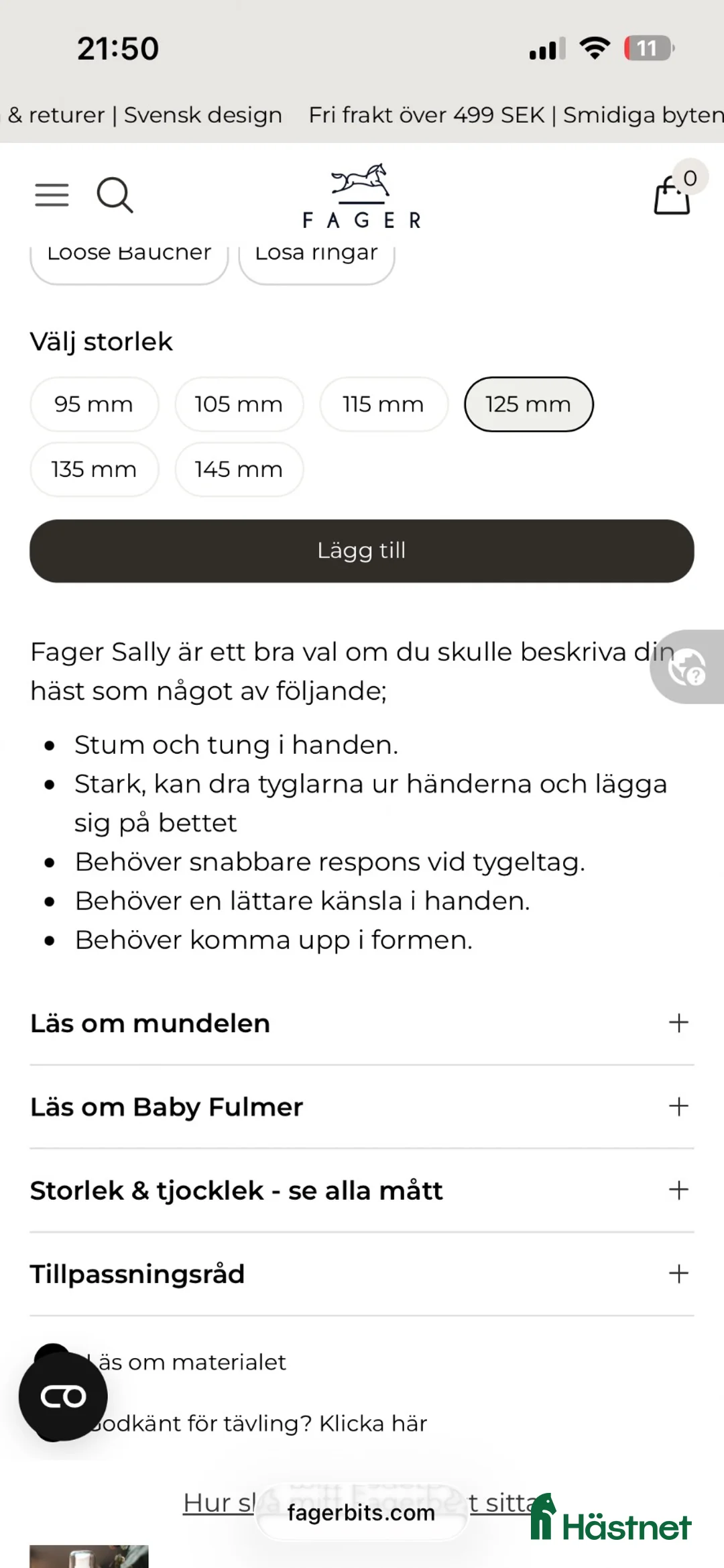 Bett hästutrustning till salu: Fager bett Sally Titan Baby Fulmer  - Annons 2