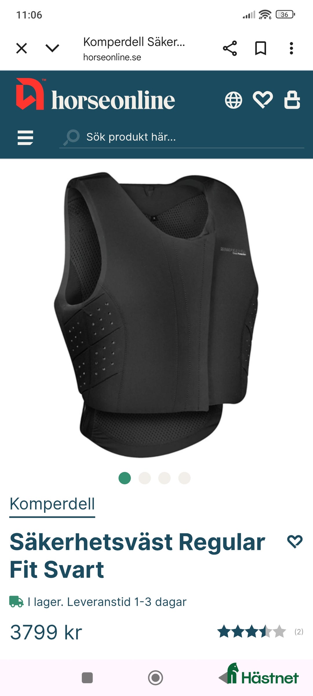 Säkerhetsvästar ryttarutrustning till salu: Komperdell regular M i Surte - Annons 1