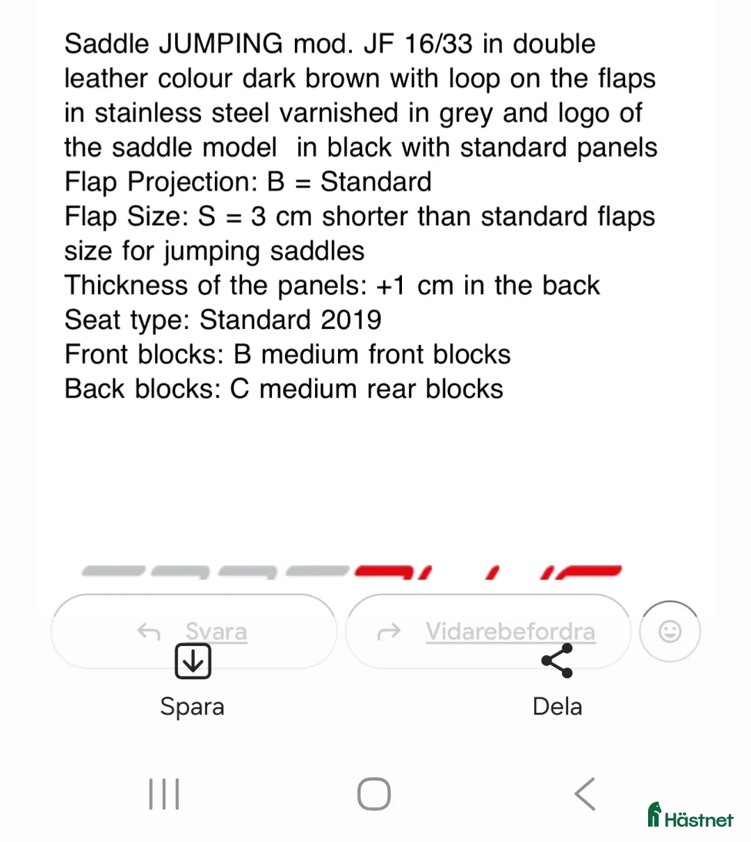 Sadlar hästutrustning till salu: Erreplus JF Special Edition  - Annons 3