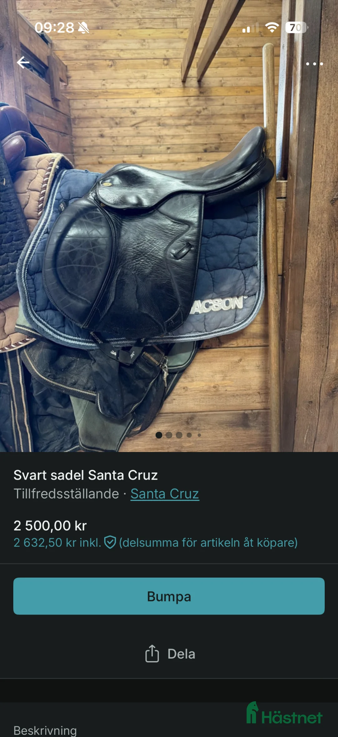 Sadlar hästutrustning till salu: Svart Santa cruz - Annons 1